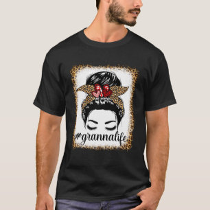 Camiseta Leopard Granna Life Messaging Bun Bleaches Mãe da
