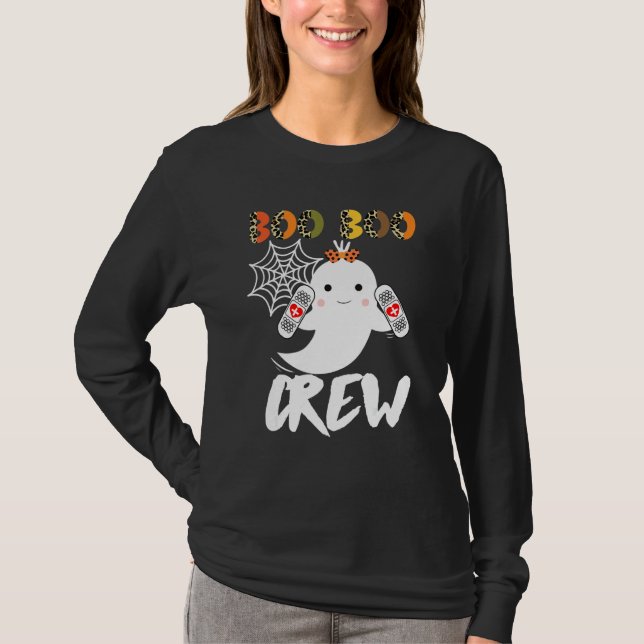 Camiseta Leopard Halloween Boo Boo Crew Ghost Nurse  Rn Nur (Frente)