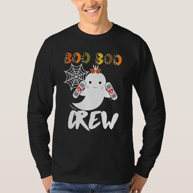 Camiseta Leopard Halloween Boo Boo Crew Ghost Nurse  Rn Nur (Frente)