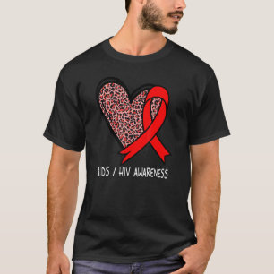 Camiseta Leopard Heart AIDS HIV Sensibilização Fita Vermelh