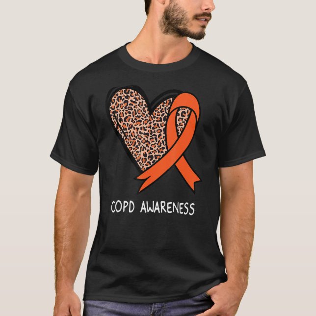 Camiseta Leopard Heart COPD Awareness Orange Ribbon (Frente)