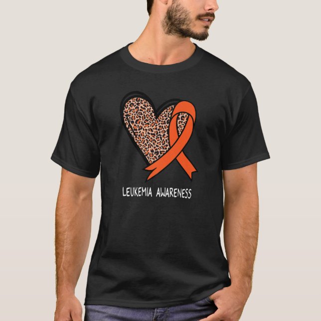 Camiseta Leopard Heart Leukemia Awareness Orange Ribbon (Frente)