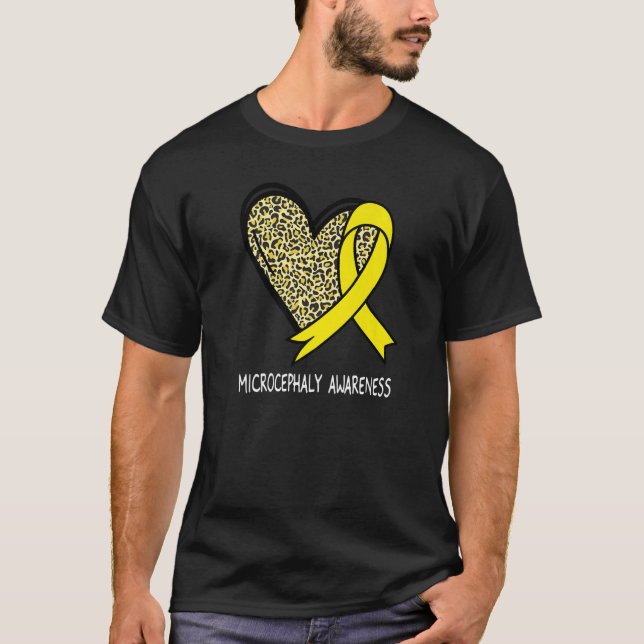 Camiseta Leopard Heart Microcephaly Awareness Yellow Ribbon (Frente)