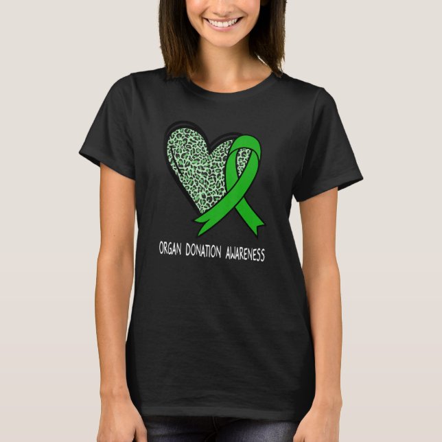 Camiseta Leopard Heart Organ Donation Awareness Green Ribbo (Frente)