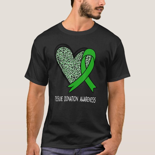 Camiseta Leopard Heart Tissue Donation Awareness Green Ribb (Frente)