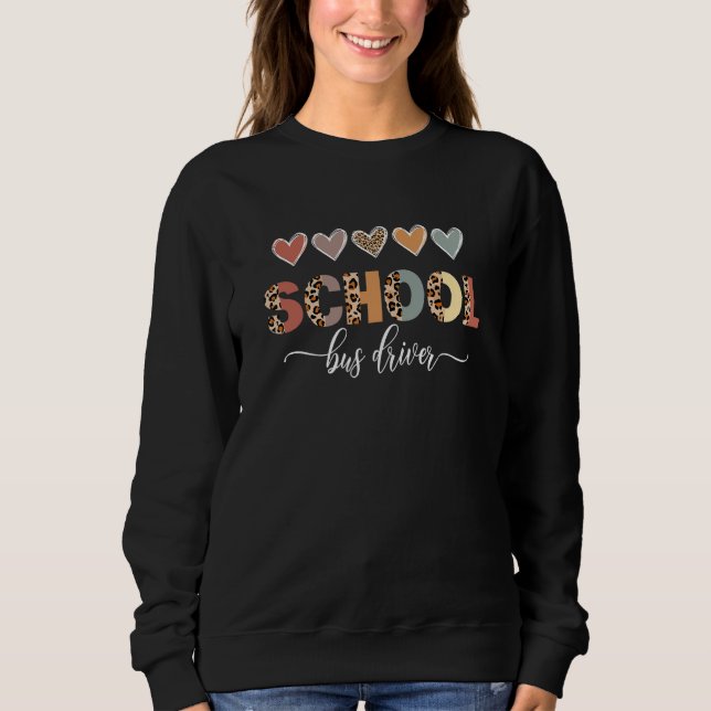 Camiseta Leopard Hearts School Bus Driver Life Primeiro Dia (Frente)