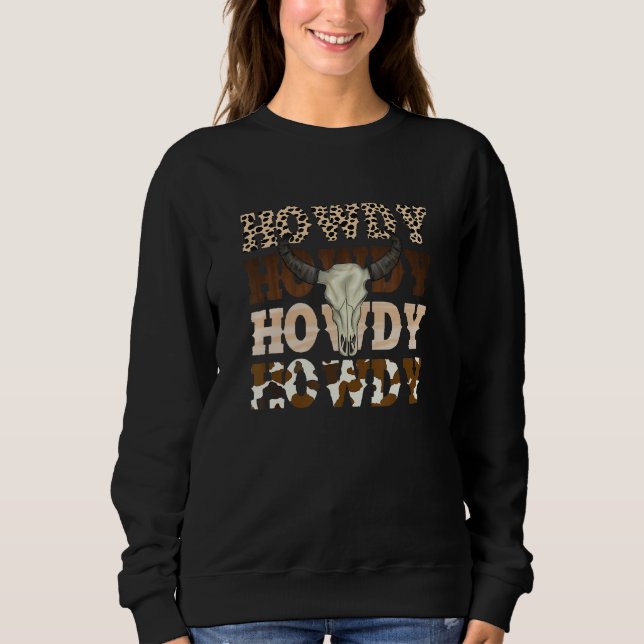 Camiseta Leopard Howdy Bull Skull Rodeo Texas Western Count (Frente)