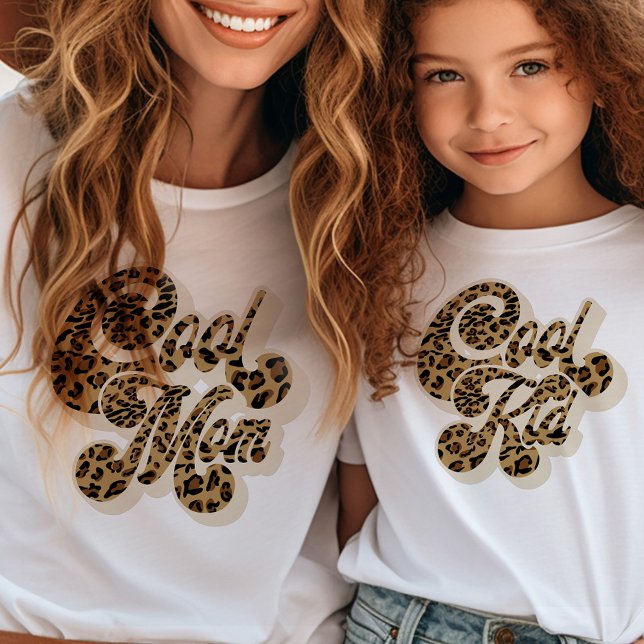Camiseta Leopard Imprime Legal Mãe Correspondente Mamãe e E (Mommy and me tees with Cool Mom and Cool Kid - available separately)