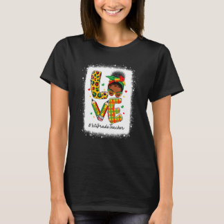 Camiseta Leopard Love 1st Grade Teacher Messy Bun Juneteent