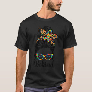 Camiseta Leopard Messaging Bun Seja gentil com o autismo da