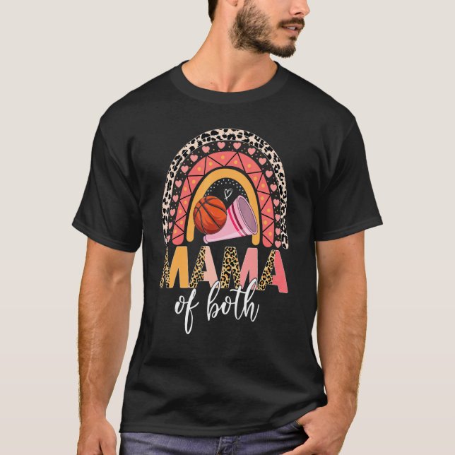 Camiseta Leopard Messy Bun Cheer Basball Mãe Dos Dois Mães (Frente)