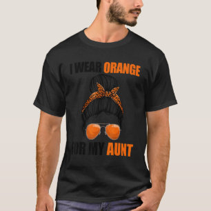 Camiseta Leopard Messy Bun Leukemia Eu Visto Laranja Para M