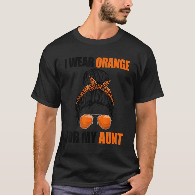 Camiseta Leopard Messy Bun Leukemia Eu Visto Laranja Para M (Frente)