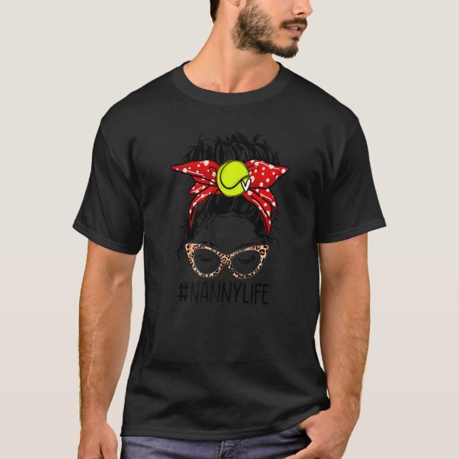 Camiseta Leopard Messy Bun Tênis Nanny Game Day Mothe (Frente)
