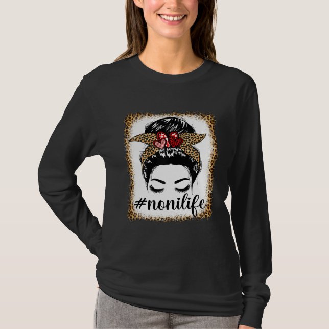 Camiseta Leopard Noni Life Messy Bun Bleaches Mother s Day  (Frente)