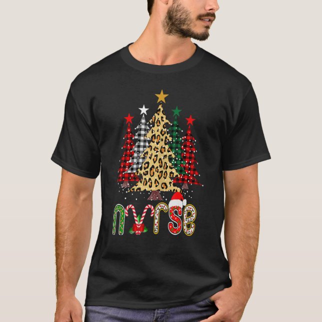 Camiseta Leopard Nurse Christmas Tree Nursing Xmas Stethosc (Frente)