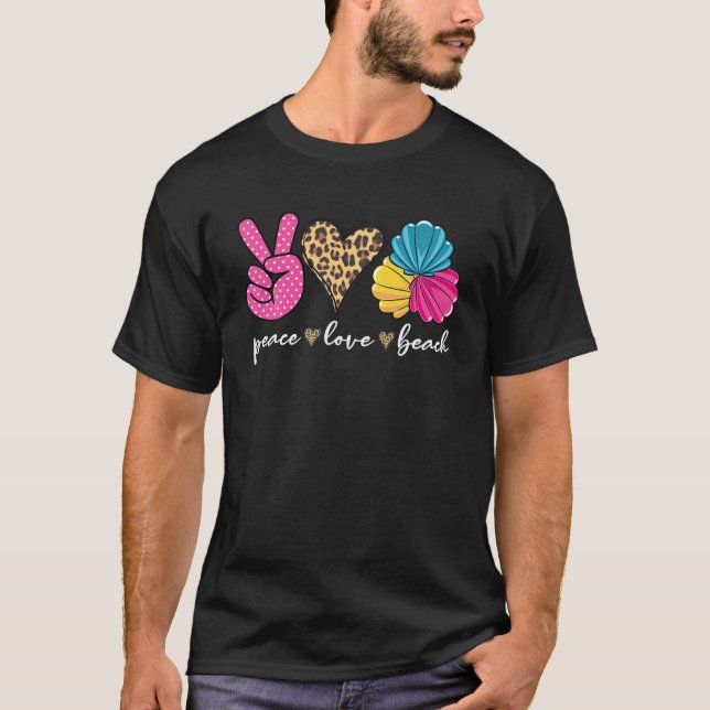 Camiseta Leopard Peace Love Beach Funny Beach Vibes Summer (Frente)