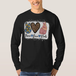 Camiseta Leopard Peace Love Nail Chefe Nail Tech Nail Techn