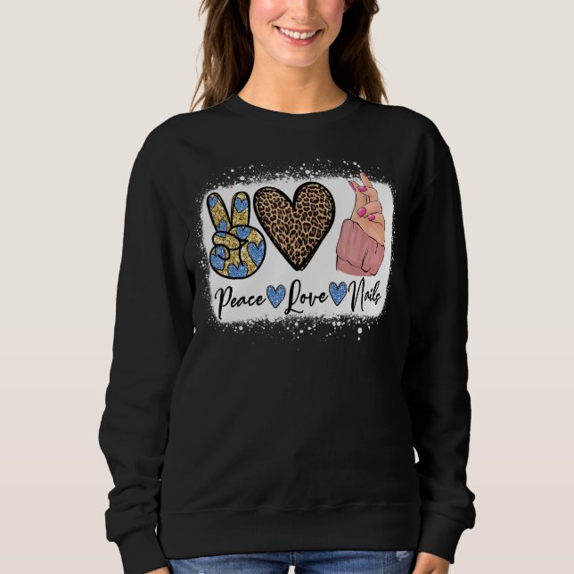 Camiseta Leopard Peace Love Nail Chefe Nail Tech Nail Techn (Frente)