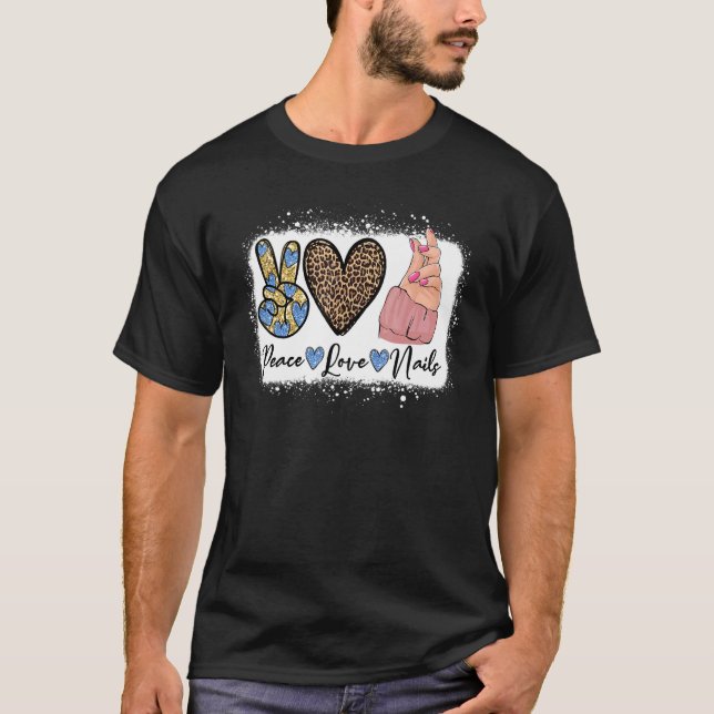 Camiseta Leopard Peace Love Nail Chefe Nail Tech Nail Techn (Frente)