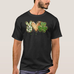Camiseta Leopard Peace Love Shamrock Irish Saint Patrick