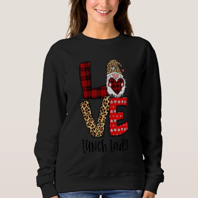Camiseta Leopard Plaid Gnome Heart LOVE Lunch Lady Valentin (Frente)