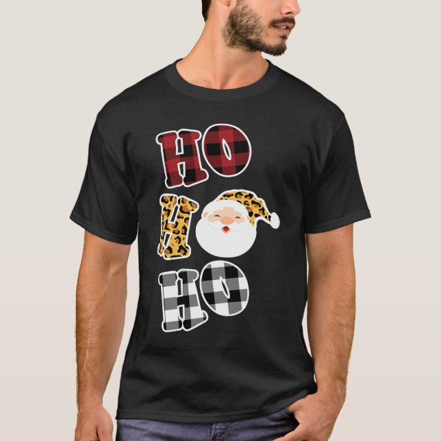 Camiseta Leopard Print Pattern Ho Ho Ho Buffalo Plaid Chris (Frente)