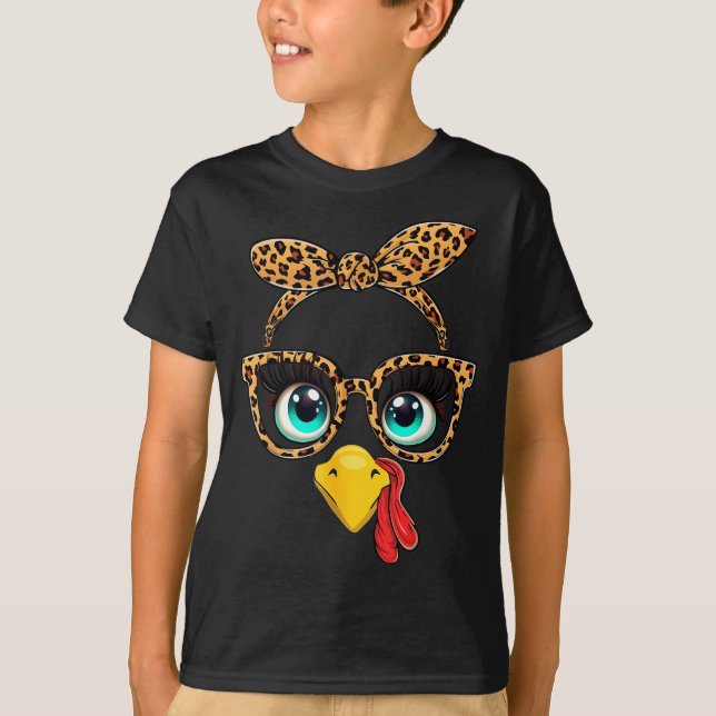 Camiseta Leopard Print Thanksgiving Funny Turkey Face Gles  (Frente)