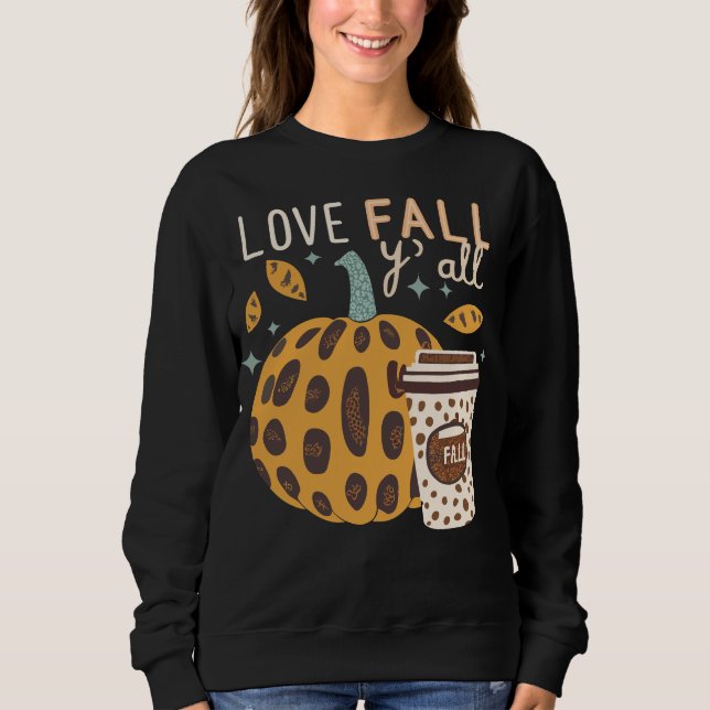 Camiseta Leopard Pumpkin and Coffee Love Fall Ya ll (Frente)