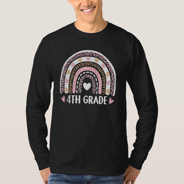 Camiseta Leopard Rainbow 4th Grade Teacher Funny Back To Sc (Frente)