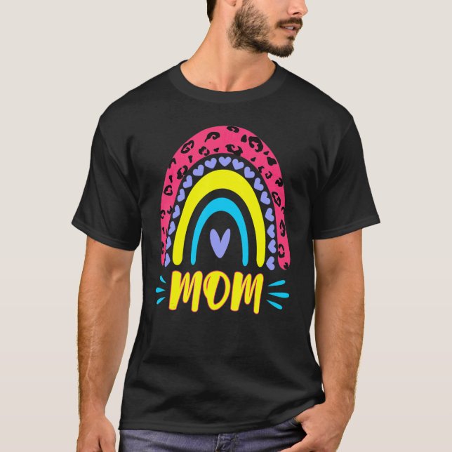 Camiseta Leopard Rainbow Cheetah Impressão Graphic Mãe Li (Frente)