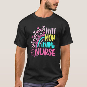 Camiseta Leopard Rainbow Esposa Mãe Enfermeira Avó Feliz Mo