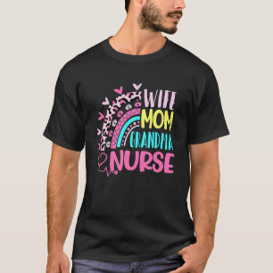 Camiseta Leopard Rainbow Esposa Mãe Enfermeira Avó Feliz Mo