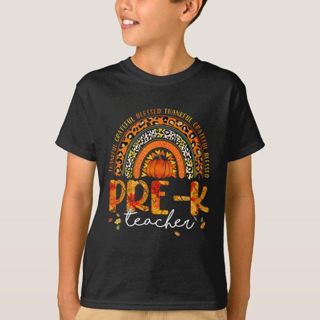 Camiseta Leopard Rainbow Graças Pré-K Professores Obrigados (Frente)