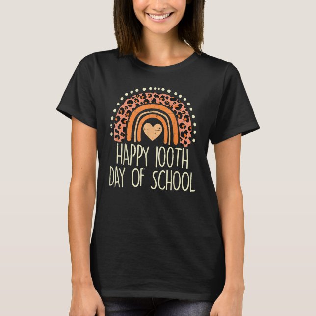 Camiseta Leopard Rainbow Happy 100th Day School Cute 100 Da (Frente)