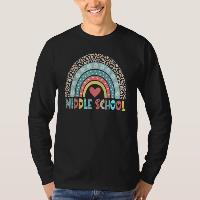 Camiseta Leopard Rainbow Middle School Teacher First Day Of (Frente)