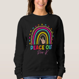 Camiseta Leopard Rainbow Peace Out Pre-K Último Dia Da Esco
