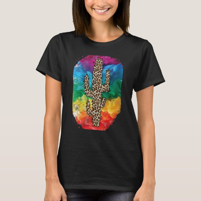 Camiseta Leopard Rainbox Smoke Cactus Serape Texas Cactu Tu (Frente)