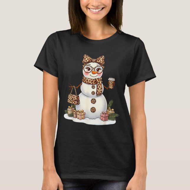 Camiseta Leopard Snowman With Sungles Funny Christmas Women (Frente)