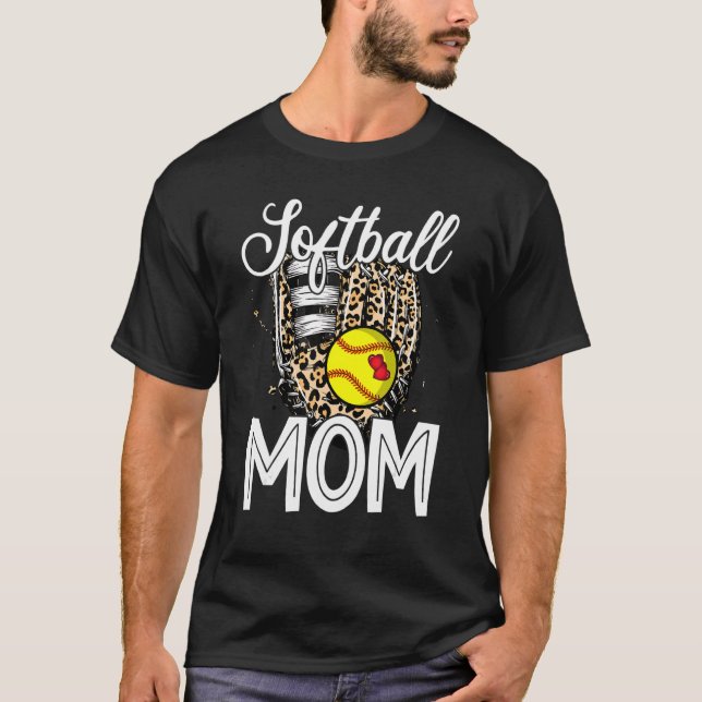Camiseta Leopard Softball Glove Softball Mãe Feliz Mãe de M (Frente)