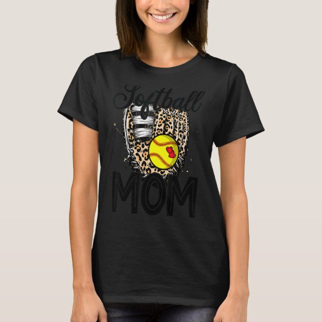 Camiseta Leopard Softball Glove Softball Mãe Feliz Mãe de M (Frente)