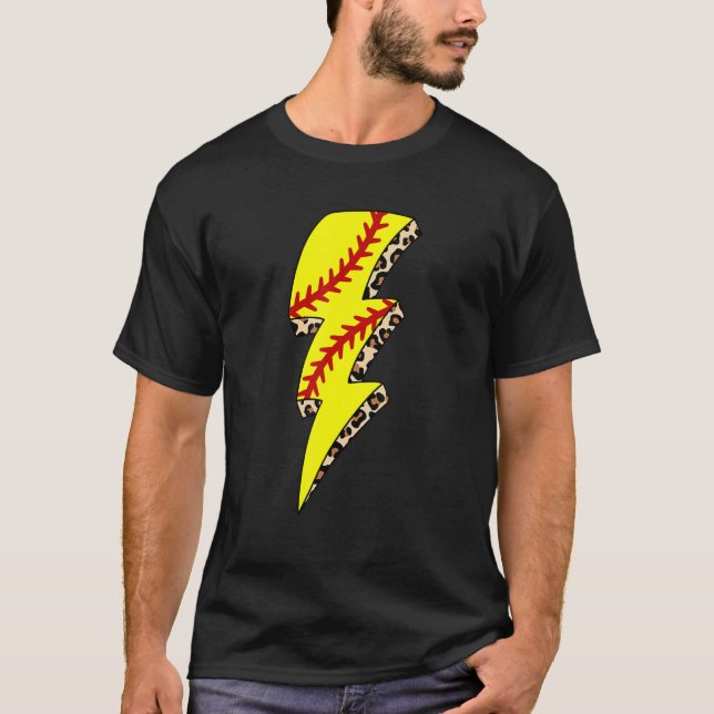 Camiseta Leopard Softball Lightning Bolt Game Day Mama Moth (Frente)