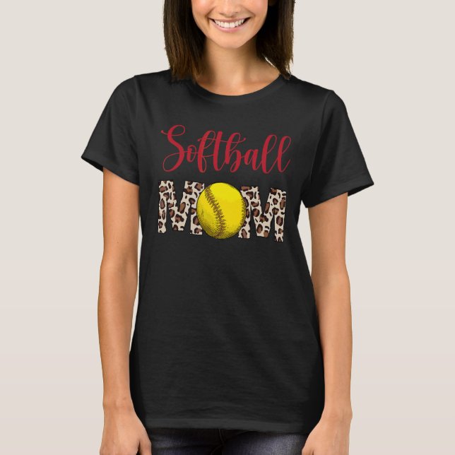Camiseta Leopard Softball Mãe Jogo de Softball Vibes Mothe (Frente)
