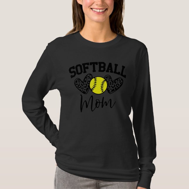 Camiseta Leopard Softball Mãe Jogo de Softball Vibes Mothe (Frente)