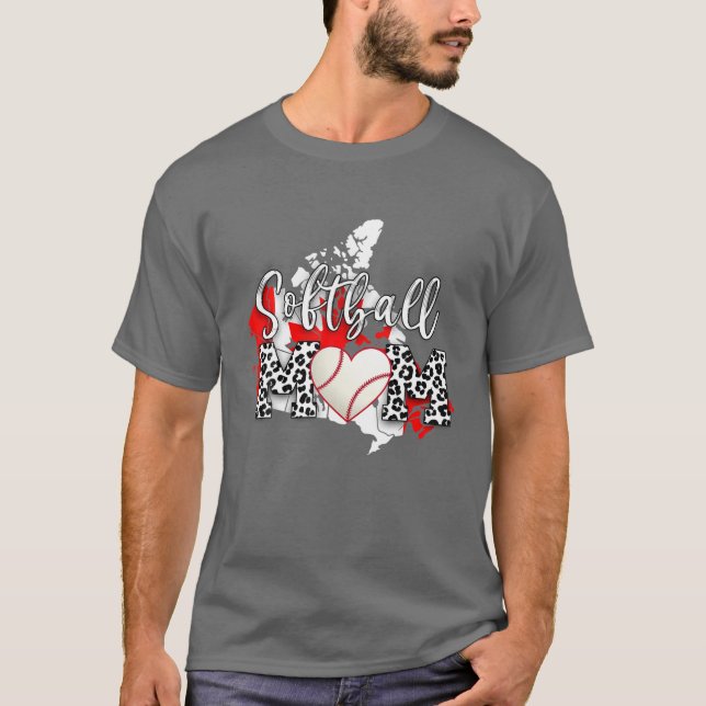 Camiseta Leopard Softball Mãe Jogo de Softball Vibes Mothe (Frente)