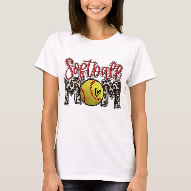 Camiseta Leopard Softball Mãe Jogo de Softball Vibes Mothe (Frente)