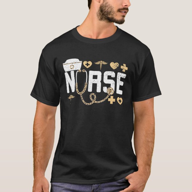 Camiseta Leopard Stethoscope Scrub Life Para Um Nu Registra (Frente)
