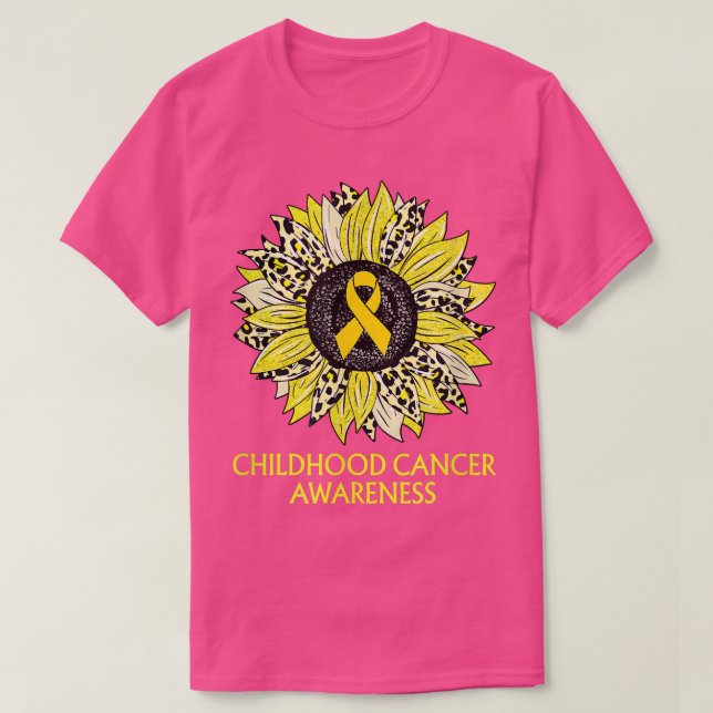 Camiseta Leopard Sunflower Childhood Cancer Awareness Yello (Frente do Design)