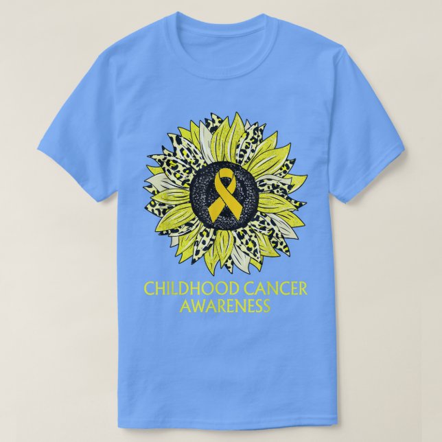 Camiseta Leopard Sunflower Chilhood Cancer Awarness Yello (Frente do Design)