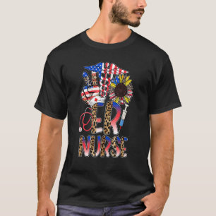 Camiseta Leopard Sunflower Er Enfermeira Americana Bandeira